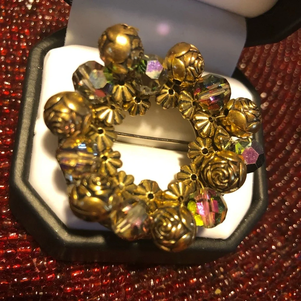 Vintage Crystal Circle Brooch Pin